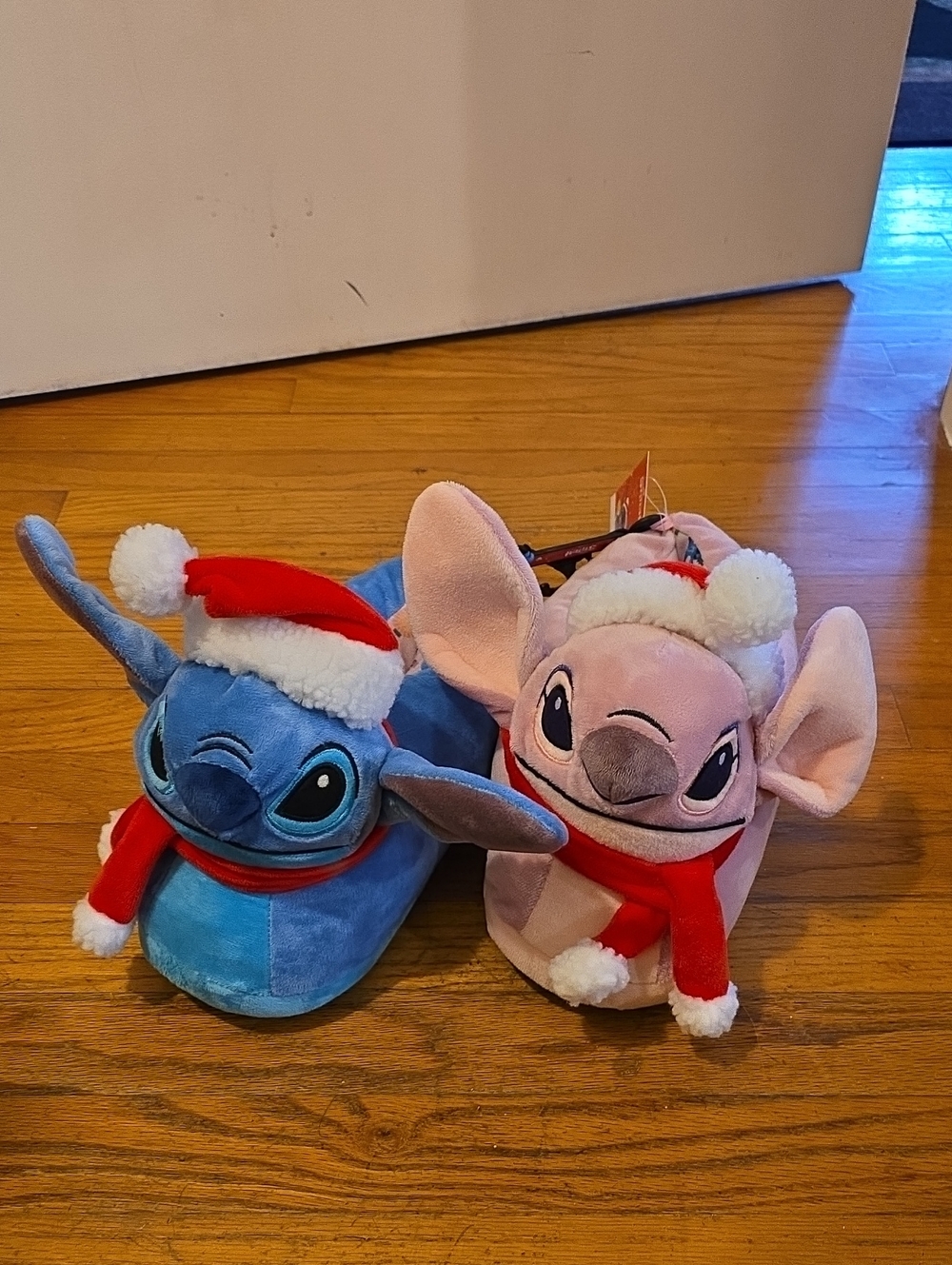 Disney Lilo & Stitch Holiday Plush Slippers - Blue and Pink